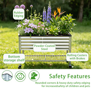 Jardinera Elevada de Metal Galvanizado con Ruedas, Carro de Jardinera Móvil con Estante de Almacenamiento Inferior para Plantación en Exteriores - Product Image 3