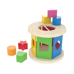 Eco-Vriendelijke Houtkleur Geometrische Vroege Baby Onderwijs Gratis Monster Puzzels Speelgoed Houten Montessori Vorm Sorter
