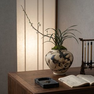 Vase rond en poterie brute de style <span class=keywords><strong>peinture</strong></span> à l'encre orientale, brossé à la main, beige et noir, en céramique, pour la décoration zen de la maison - Product Image 5