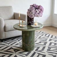 Table d'appoint minimaliste artistique Dream Home, plateau rond en onyx vert naturel, base cylindrique, décoration d'intérieur