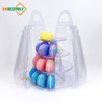 Support de présentation de macarons à 4 niveaux en plastique transparent pour desserts et biscuits, avec boîte de transport – Vente en gros