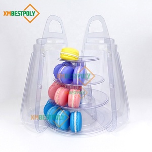 卸売4段マカロンタワー スタンド 透明プラスチック製デザートビスケットディスプレイラック キャリーボックス付き - Product Image 2