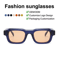 Lunettes de soleil vintage carrées épaisses à monture intégrale unisexe, monture transparente bleu marine, verres orange, style rétro, vision nocturne, légères