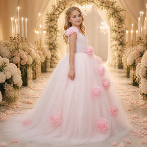 Abito da <span class=keywords><strong>Damigella</strong></span> Elegante per Bambina da Cerimonia Nuziale con Marchio Personalizzato, Monospalla con Fiori 3D alla Moda - Product Image 2