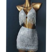 Ensemble Sexy de luxe pour filles avec strass, Style Bikini brillant, tenue de danse, tenue de soirée pour femmes