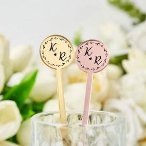 Agitateurs à cocktail personnalisés en acrylique avec monogramme pour mariage, fête, demoiselle d'honneur, design personnalisé, dorés - Product Image 3
