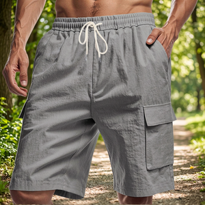 <b>Men's</b> Gray <b>Cargo</b> <b>Shorts</b> Mid Waist Drawstring Quick Dry Oxford Fabric Casual Bermuda <b>Shorts</b> With Pockets - Product Image 3