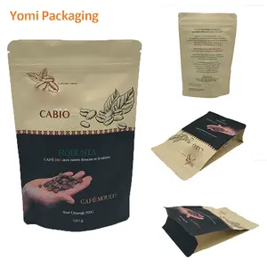 Foil Food Grade Kertas Kraft Doypack Quare Bototm Side Gusst Bags untuk Biji Kopi, Bubuk