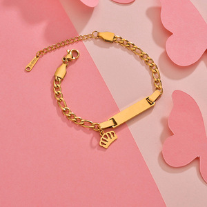 Gioielli per bambini fai da te bracciale con nome personalizzato in acciaio inossidabile placcato oro 18 carati con targhetta in metallo personalizzata - Product Image 6