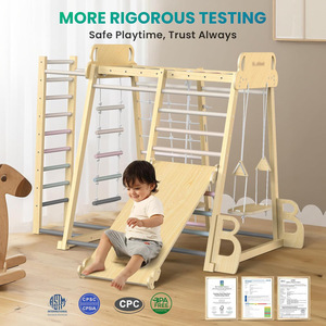 Trẻ em bằng gỗ sân chơi trong nhà tập thể dục leo khung với Swing trượt kết hợp thiết lập đồ chơi trong nhà - Product Image 2