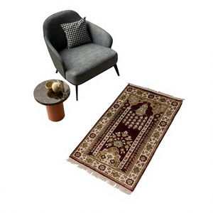 Alfombra Persa Anudada a Mano para Oración, de Lana y Seda Borgoña, Tapete Islámico para Namaz, Floral, de Pelo Corto, Hecha a Mano para Hogar o Mezquita - Product Image 1