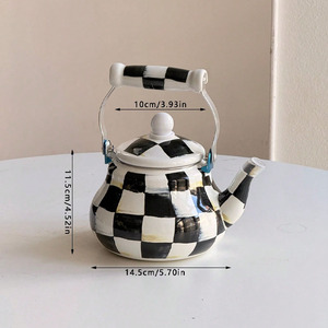 Nuovo Stile Moderno <span class=keywords><strong>Teiera</strong></span> di Lusso in Metallo Smaltato a Scacchi con Manico in Ceramica da 1,5 Litri Compatibile con Fornelli a Gas e Resistente al Calore - Product Image 2
