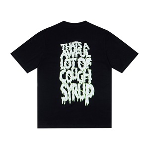 Camiseta de algodón grueso de 240g |   Camiseta Oversize de Streetwear con Estampado Gráfico de Esqueleto y Letras con Efecto Goteo - Product Image 4