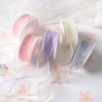 Fil de queue de poisson moiré, ruban d'organza, fleurs, emballage cadeau, ruban en mousseline avec bord perlé blanc