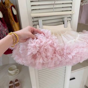 Girls Puffy Princess Skirt Mesh Ballet Tutu Apricot Color For Baby Girl Dancewear - Product Image 2