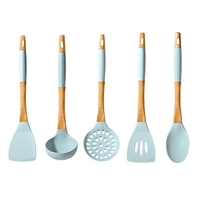 Ensemble d'ustensiles de cuisine en silicone avec manche en bois Gadgets d'ustensiles de cuisine résistants à la chaleur Accessoires de cuisine antiadhésifs