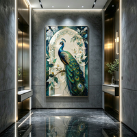 Peinture en porcelaine acrylique effet cristal 5D HD, texture moderne, impression style hindou Diwali Paon, art mural pour la décoration intérieure, option personnalisée