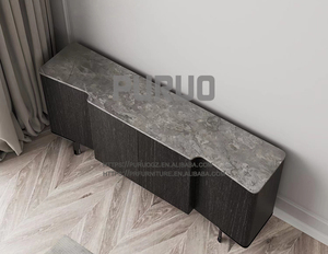 PURUO Moderno Buffet Integrato da Parete in MDF Nero Opaco per Sala da Pranzo e Soggiorno, Mobile per Conservazione Vino e Tè - Product Image 3
