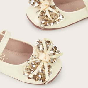 Scarpe da Principessa per Bambine con Punta Quadrata, in Pelle Lucida, Suola Morbida, Fiore in Cristallo e Strass, Fiocco - Product Image 3