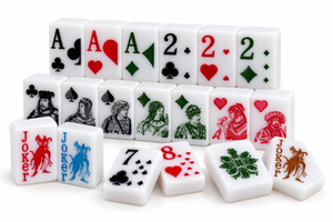 Jeu de Mahjong américain, tuiles blanches de 36 mm avec motif de cartes à jouer sur la surface des tuiles, impression claire, lisses et résistantes à l'usure - Product Image 4