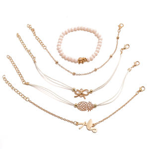 クリエイティブビーズ弦象フラミンゴブレスレットセットシンプルパイナップル弓布5ピースウェディングジュエリー - Product Image 3