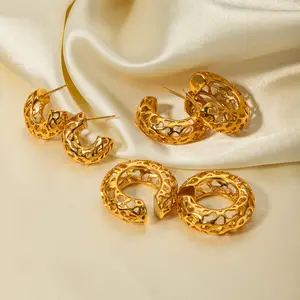 עגילים חלולים זהב 18 קראט תכשיטי נירוסטה אישיות אופנה נשים יוקרה ליום האהבה ומתנות ליום האם