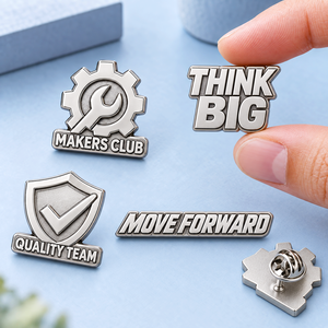 Custom Silver Plated English Text Logo Metal Lapel Pins for Club Team Corporate Events OEM ODM - Product Image 1