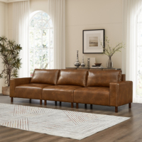 Canapé modulaire sectionnel 3 places en cuir PU marron moderne, idéal pour salon, petit appartement ou hôtel