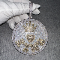 Pendentif personnalisé UWIN entièrement serti de pierres, grande taille, forme ronde, plaque nominative, lettres, couronne, cœur, initiales, bijoux personnalisés