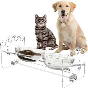 Acrylic Small Dog Cat Bowls Adjustable Raised With Stand 15 Degree Tilted Raised Food Feeding Dishes Water Stand For Cats Puppy