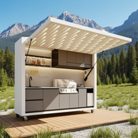 Cuisine extérieure modulaire mobile moderne en acier inoxydable avec barbecue, armoire de rangement à 4 tiroirs, auvent perforé et poste de cuisson roulant