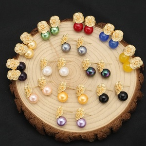 Clous d'oreilles en pierre naturelle plaquée or 18 carats pour femmes, cadeaux de mariage, de fiançailles, simples, vente en gros - Product Image 4