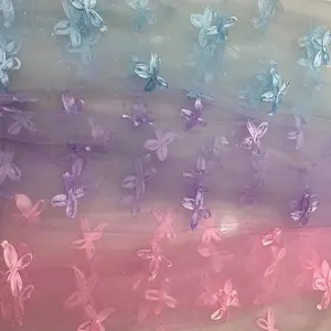 3D Organza 나비 수 놓은 스위스 Voile 원피스 얇은 명주 그물 레이스 직물 NEW 리본 나비 메쉬 소녀의 원피스 직물 소재