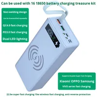 Banque d'énergie détachable sans soudure 16 sections 18650 Kit de batterie bricolage Portable Mobile Power Box charge sans fil