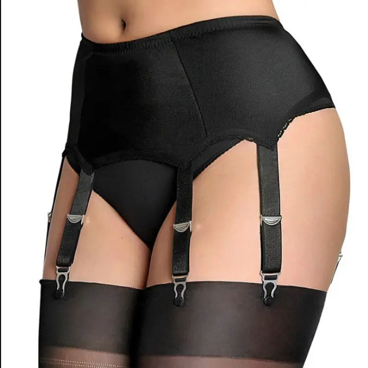 Großhandel Strumpf bänder Gürtel Dame schwarz sexy Frauen sexy Dessous Mesh Strumpf gürtel mit sechs Metall clips Strumpfband Dessous Set