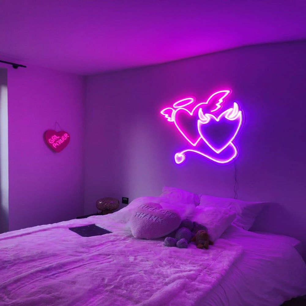 Rebow Drop Verzending Led Elektronische Borden Custom Wandmontage Home Party Bruiloft Brief Licht 50Cm Devil Hart Neon Sign