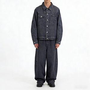 Completo <span class=keywords><strong>Jeans</strong></span> da Uomo Fighting Ant Ensemble: Giacca in Denim Lavato con Stampa e Pantaloni Blu, Set Due Pezzi Personalizzato - Product Image 1