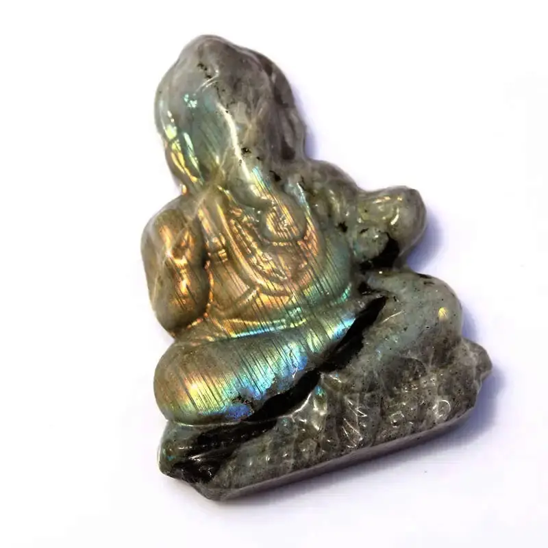 Tallado a mano 8cm Natural fuerte Flash labradorita piedras curativas cristal India Lord Ganesh escultura estatuilla para decoración del hogar