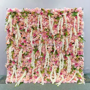 결혼식 장식을 위한 sund웨딩 실크 3D 인공 꽃 벽 천 다시 롤업 빨간 장미 꽃 벽