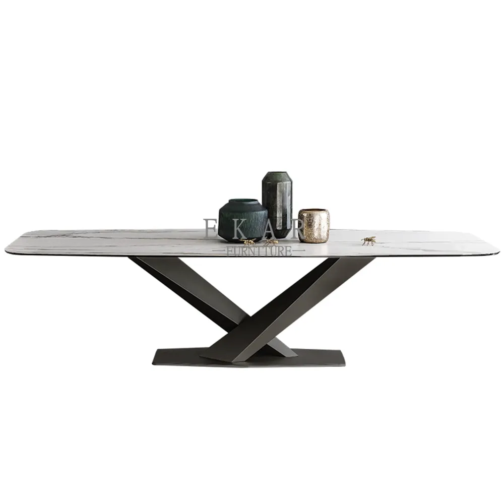 イタリアンデザインミニマリストスレートダイニングテーブルシンプルモダンレストランノルディックインマーブルトップダイニングテーブルセット