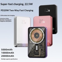 Batterie externe magnétique sans fil PD 22,5 W 20000 mAh, ultra-fine, en alliage transparent, charge rapide, chargeur portable