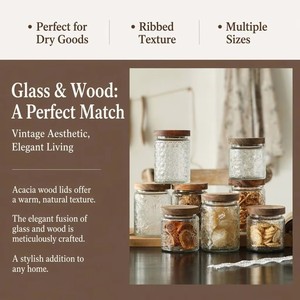 Set di Barattoli in Vetro Vintage con Coperchi in Legno di Acacia, Contenitori per Alimenti con Finitura Ondulata, per Cucina e Conservazione - Product Image 4
