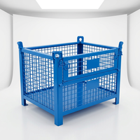 Cage à palettes en acier galvanisé robuste, capacité de charge 1000 kg, porte rabattable, base pour chariot élévateur, pour stockage industriel en entrepôt