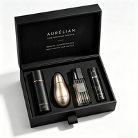 Boîte cadeau rigide noire de luxe personnalisée avec couvercle rabattable et insert en EVA pour flacons d'échantillons de parfum, emballage de vaporisateur de voyage