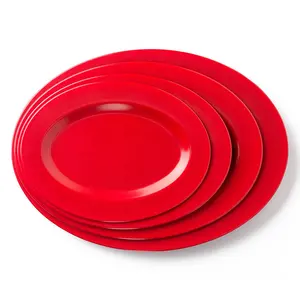 批发黑色和红色自助餐上菜塑料晚餐三聚氰胺餐厅椭圆形盘子