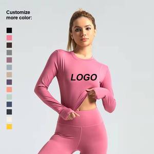 เสื้อยืดกีฬาแขนยาวน้ำหนักเบาสำหรับผู้หญิงขายส่ง ทรงเข้ารูป คอกลม เสื้อฟิตเนส ระบายอากาศได้ดี เหมาะสำหรับวิ่งและโยคะ - Product Image 1