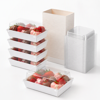 Boîte à gâteau en papier transparente blanche avec couvercle, personnalisable avec logo en relief, pour sandwichs au chocolat et aux fraises, de qualité alimentaire