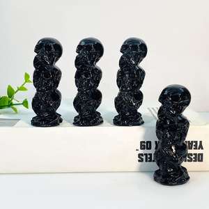 Oferta Especial: Tallados Artesanales de Obsidiana Negra de Alta Calidad con Tres Calaveras para Decoración y Regalos - Product Image 5