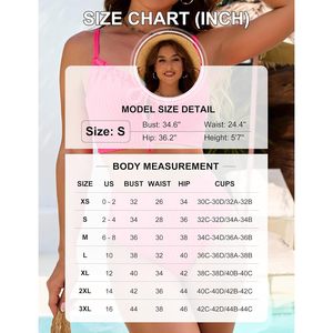 Conjunto de bikini de cintura alta para mujer, traje de baño de dos piezas con textura y control de abdomen, cuello pronunciado, push-up, ropa de playa - Product Image 6