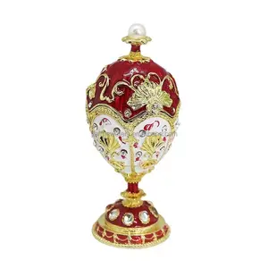 Kotak telur berlian imitasi biru hadiah perhiasan kotak telur Faberge dan ornamen kecil perhiasan kreatif